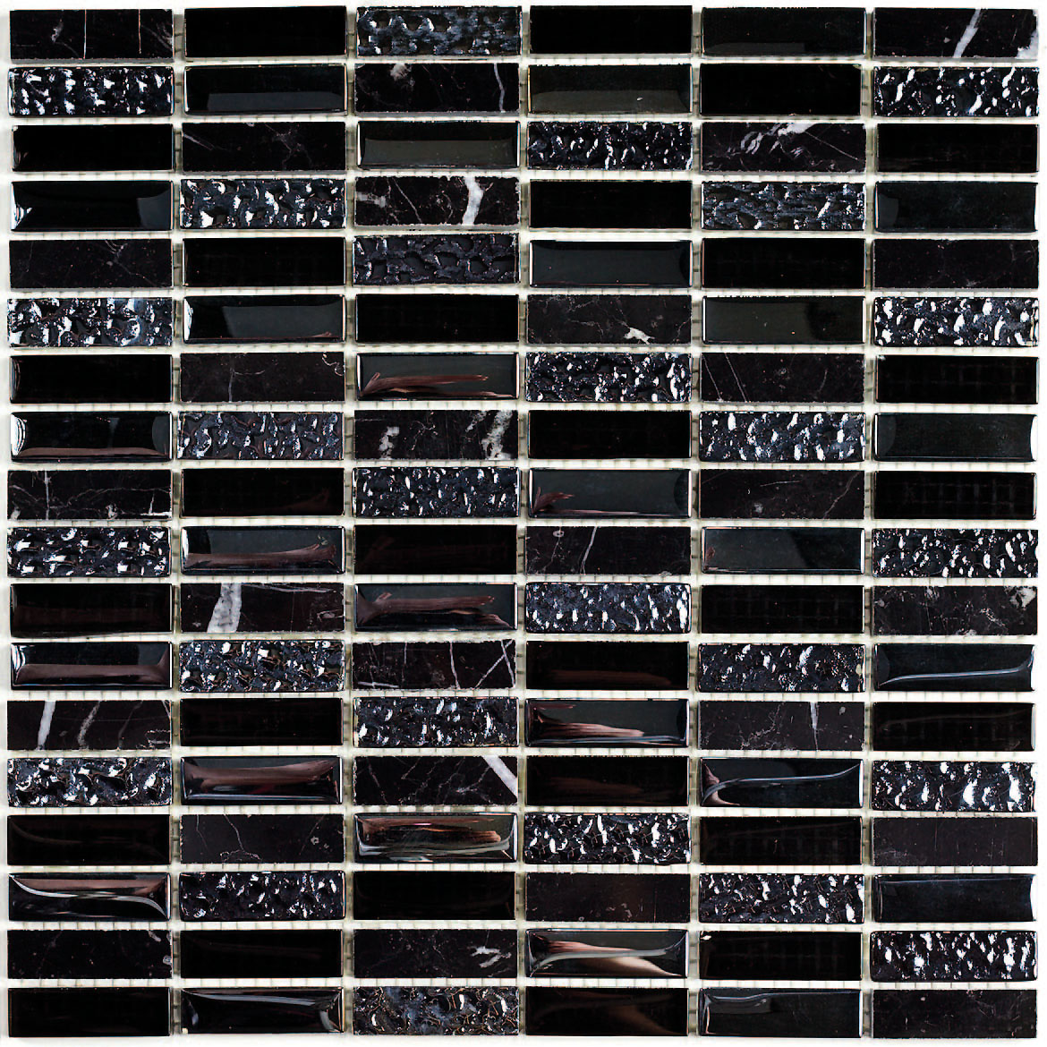 Мозаика Bonaparte Стекло+Камень Super Line (black) размер  300*300 от интернет-магазина iNterium.studio